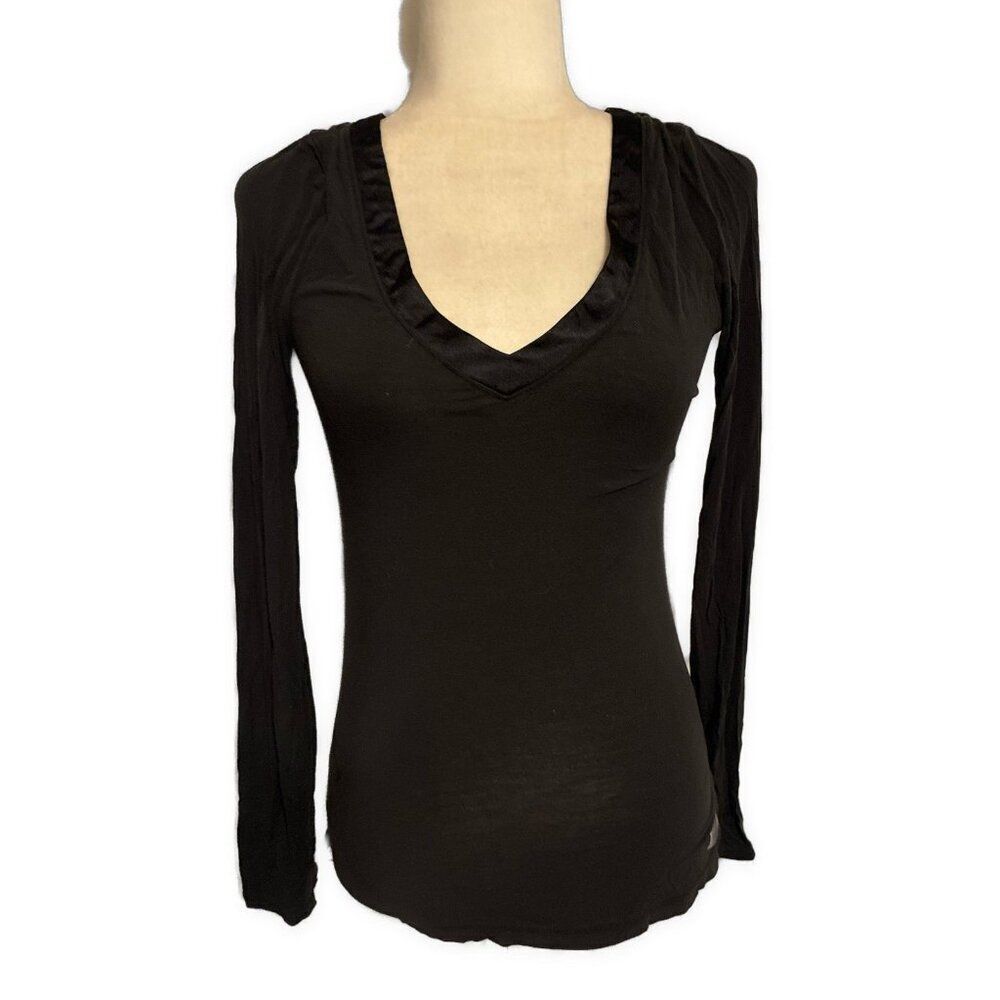 calvin klein womens sleep shirt intimates V Neck Long Sleeve Solid Black Small